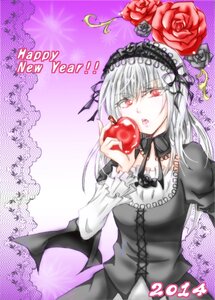 Rating: Safe Score: 0 Tags: 1girl apple dress flower food frilled_sleeves frills fruit gothic_lolita hairband holding_food holding_fruit image lolita_fashion long_hair long_sleeves open_mouth purple_background red_eyes red_flower red_rose rose silver_hair solo suigintou wings User: admin