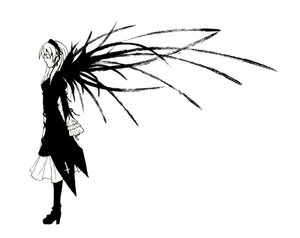 Rating: Safe Score: 0 Tags: 1girl boots full_body greyscale hairband high_heels image long_sleeves monochrome simple_background solo standing striped suigintou white_background wings User: admin