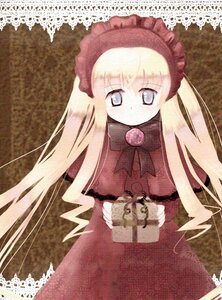 Rating: Safe Score: 0 Tags: 1girl blonde_hair blue_eyes bow bowtie dress hat image long_hair long_sleeves looking_at_viewer red_dress shinku solo very_long_hair User: admin