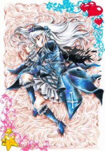 Rating: Safe Score: 0 Tags: 2girls boots closed_eyes dress frills hairband image long_hair long_sleeves multiple_girls ribbon silver_hair solo suigintou traditional_media watercolor_(medium) wings User: admin