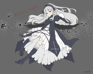 Rating: Safe Score: 0 Tags: 1girl black_footwear boots dress feathers frills full_body grey_background hairband high_heel_boots high_heels image long_hair long_sleeves red_eyes ribbon solo suigintou wings User: admin