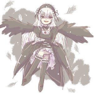 Rating: Safe Score: 0 Tags: 1girl :d auto_tagged black_dress black_wings boots dress feathered_wings feathers flower frills full_body hairband image kneehighs long_hair long_sleeves looking_at_viewer open_mouth puffy_sleeves rose sitting smile solo suigintou white_background wings User: admin
