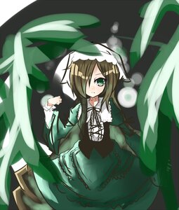 Rating: Safe Score: 0 Tags: 1girl auto_tagged blush brown_hair dress frills green_dress green_eyes hair_over_one_eye image long_sleeves looking_at_viewer neck_ribbon ribbon solo suiseiseki User: admin