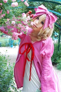 Rating: Safe Score: 0 Tags: 1girl blonde_hair blurry bouquet bow depth_of_field dress flower hair_bow hinaichigo lipstick looking_at_viewer makeup pink_bow pink_dress pink_flower realistic ribbon solo User: admin