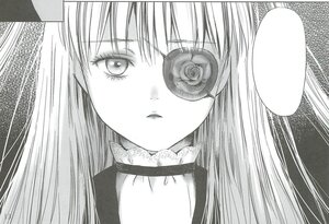 Rating: Safe Score: 0 Tags: 1girl bangs barasuishou blush flower greyscale image long_hair looking_at_viewer monochrome rose simple_background solo User: admin