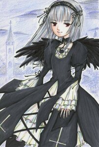 Rating: Safe Score: 0 Tags: 1girl auto_tagged black_dress black_ribbon black_wings cowboy_shot dress flower frilled_sleeves frills hairband image long_hair long_sleeves looking_at_viewer puffy_sleeves red_eyes ribbon rose silver_hair solo standing suigintou traditional_media wings User: admin