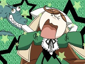 Rating: Safe Score: 0 Tags: 1boy 1girl >_< artist_request image long_hair long_sleeves open_mouth ribbon rozen_maiden solo star_(symbol) suiseiseki teeth truth_crocodile what User: admin