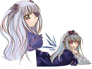 Rating: Safe Score: 0 Tags: 2girls barasuishou black_wings dress frills image long_hair long_sleeves looking_at_viewer multiple_girls silver_hair simple_background smile solo suigintou white_background wings User: admin