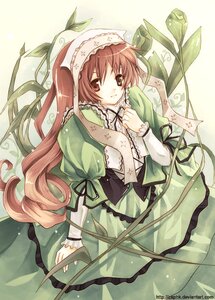 Rating: Safe Score: 0 Tags: 1girl artist_request blush brown_hair dress frills green_dress green_eyes head_scarf heterochromia image layered_dress lolita_fashion long_hair long_sleeves looking_at_viewer plant red_eyes ribbon rozen_maiden smile solo suiseiseki very_long_hair User: admin