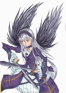 Rating: Safe Score: 0 Tags: 1girl black_wings cross-laced_clothes dress feathers frilled_sleeves frills hairband holding_weapon image long_hair long_sleeves red_eyes rose silver_hair solo suigintou weapon wings User: admin