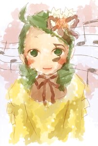 Rating: Safe Score: 0 Tags: 1girl bowtie closed_mouth flower green_eyes green_hair image kanaria looking_at_viewer rain ribbon smile solo upper_body User: admin