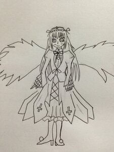 Rating: Safe Score: 0 Tags: 1girl dress feathered_wings full_body greyscale hairband image long_hair long_sleeves looking_at_viewer monochrome ribbon simple_background smile solo standing suigintou traditional_media white_background wings User: admin