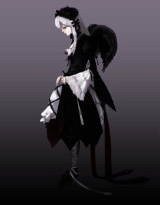 Rating: Safe Score: 0 Tags: 1girl black_dress dress frills full_body hairband image long_hair long_sleeves red_eyes silver_hair solo standing suigintou wings User: admin