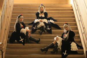 Rating: Safe Score: 0 Tags: 3girls blonde_hair boots breasts crown dress high_heels long_hair multiple_girls sitting solo suigintou User: admin