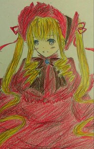 Rating: Safe Score: 0 Tags: 1girl auto_tagged blonde_hair blue_eyes bonnet bowtie dress flower hat image long_hair long_sleeves looking_at_viewer red_dress shinku simple_background solo traditional_media twintails very_long_hair User: admin