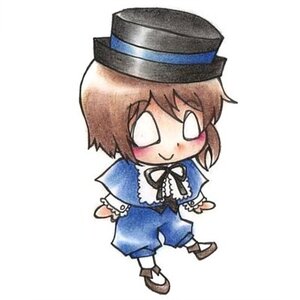 Rating: Safe Score: 0 Tags: 1girl blue_dress blush brown_hair capelet chibi full_body hat image long_sleeves shoes short_hair simple_background smile solo souseiseki standing white_background User: admin