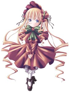 Rating: Safe Score: 0 Tags: 1girl blonde_hair blue_eyes blush bonnet bow bowtie dress drill_hair frills full_body green_bow image imageboard_desourced long_hair long_sleeves looking_at_viewer non-web_source rozen_maiden shinku shoes simple_background solo standing striped twin_drills twintails v_arms very_long_hair white_background white_legwear User: admin
