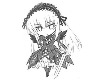 Rating: Safe Score: 0 Tags: 1girl chibi dress frills full_body greyscale hairband holding image lolita_hairband long_hair long_sleeves monochrome ribbon simple_background solo standing suigintou very_long_hair weapon white_background wings User: admin