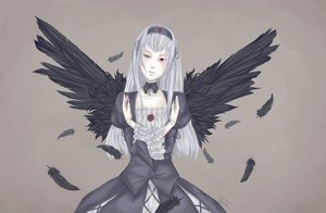 Rating: Safe Score: 0 Tags: 1girl bird black_feathers black_wings dress feathered_wings feathers frills hairband image long_hair long_sleeves looking_at_viewer one_eye_closed red_eyes silver_hair solo suigintou wings User: admin