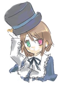 Rating: Safe Score: 0 Tags: 1girl blue_dress brown_hair collar dress frills green_eyes hat heterochromia image long_sleeves looking_at_viewer red_eyes simple_background solo souseiseki top_hat upper_body white_background User: admin