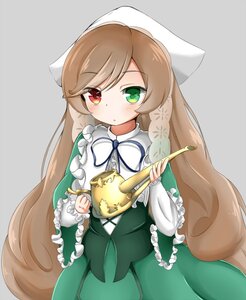 Rating: Safe Score: 0 Tags: 1girl bangs brown_hair dress frills green_dress green_eyes grey_background head_scarf heterochromia holding image long_hair long_sleeves looking_at_viewer red_eyes simple_background solo suiseiseki very_long_hair watering_can User: admin