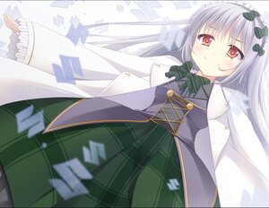 Rating: Safe Score: 0 Tags: 1girl blush bow brooch dress green_bow hair_ornament image long_hair long_sleeves looking_at_viewer red_eyes silver_hair smile solo suigintou User: admin