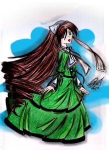 Rating: Safe Score: 0 Tags: 1girl brown_hair dress drill_hair frills full_body green_dress green_eyes head_scarf heterochromia image long_hair long_sleeves looking_at_viewer red_eyes solo standing suiseiseki twin_drills very_long_hair User: admin