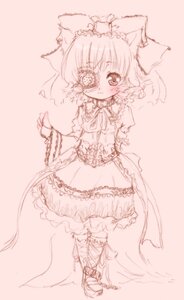 Rating: Safe Score: 0 Tags: 1girl animal_ears blush bow cat_ears costume_switch dress image jewelry monochrome pink_theme short_hair sketch smile solo standing User: admin