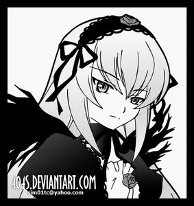 Rating: Safe Score: 0 Tags: 1girl black_border border circle_cut closed_mouth dress flower greyscale hairband image letterboxed lolita_hairband long_hair long_sleeves looking_at_viewer monochrome ribbon rose simple_background solo suigintou upper_body white_background User: admin