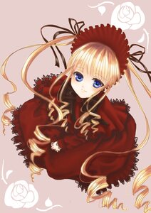 Rating: Safe Score: 0 Tags: 1girl blonde_hair blue_eyes bonnet bow dress drill_hair flower image long_hair long_sleeves looking_at_viewer petals pink_rose red_dress rose shinku simple_background solo twin_drills twintails very_long_hair white_flower white_rose User: admin