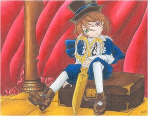 Rating: Safe Score: 0 Tags: 1girl bangs boots brown_footwear brown_hair cape curtains dress frills full_body green_eyes hat heterochromia image long_sleeves looking_at_viewer pants pantyhose red_eyes short_hair sitting solo souseiseki top_hat traditional_media white_legwear User: admin