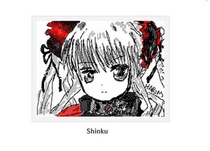 Rating: Safe Score: 0 Tags: 1girl bangs blush closed_mouth image long_hair looking_at_viewer monochrome shinku simple_background smile solo white_background User: admin