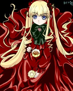 Rating: Safe Score: 0 Tags: 1girl blonde_hair blue_eyes bonnet bow bowtie cup dress flower green_bow image long_hair long_sleeves looking_at_viewer pink_rose red_dress rose saucer shinku simple_background sitting solo tea teacup very_long_hair User: admin