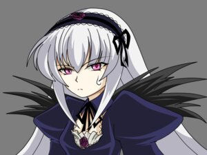 Rating: Safe Score: 0 Tags: 1girl black_wings dress flower frown hairband image long_hair looking_at_viewer pink_eyes rose silver_hair simple_background solo suigintou upper_body wings User: admin