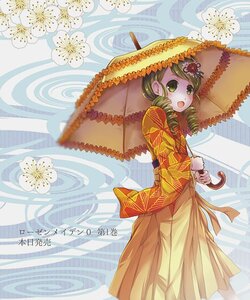 Rating: Safe Score: 0 Tags: 1girl blush drill_hair flower green_eyes green_hair holding_umbrella image kanaria looking_at_viewer open_mouth parasol red_umbrella solo umbrella User: admin