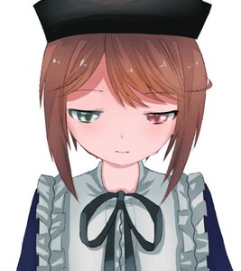 Rating: Safe Score: 0 Tags: 1girl apron blush brown_eyes brown_hair closed_mouth eyebrows_visible_through_hair frills hat image looking_at_viewer simple_background solo souseiseki white_background User: admin