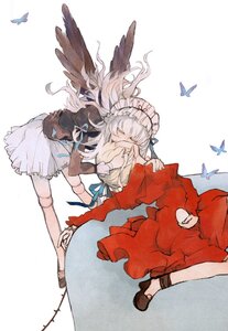 Rating: Safe Score: 0 Tags: 2girls bad_id bad_pixiv_id bent_over black_wings blonde_hair blue_butterfly bonnet bow bug butterfly butterfly_hair_ornament butterfly_wings closed_eyes doll_joints dress feathered_wings flower fumiyomogi hairband headdress highres holding holding_hair image insect joints kiss long_hair multiple_girls pair red_dress ribbon rozen_maiden shinku silver_hair simple_background sitting skirt standing suigintou thorns upside-down_kiss white_background wings yuri User: admin