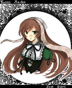 Rating: Safe Score: 0 Tags: 1girl black_ribbon brown_hair dress green_eyes head_scarf image long_hair long_sleeves looking_at_viewer neck_ribbon ribbon simple_background solo suiseiseki upper_body very_long_hair white_background User: admin