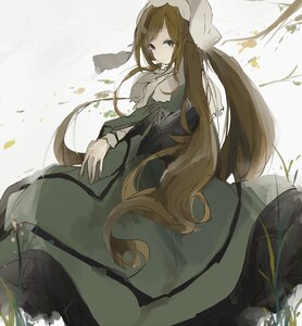 Rating: Safe Score: 0 Tags: 1girl bangs black_dress brown_hair closed_mouth dress green_dress image juliet_sleeves leaf long_hair long_sleeves looking_at_viewer puffy_sleeves solo suiseiseki very_long_hair User: admin