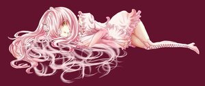 Rating: Safe Score: 0 Tags: 1girl boots cross-laced_footwear flower frills full_body image kirakishou long_hair lying pink_hair red_background solo thigh_boots thighhighs yellow_eyes User: admin