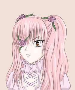 Rating: Safe Score: 0 Tags: 1girl auto_tagged eyepatch flower hair_ornament image kirakishou long_hair pink_flower pink_hair pink_rose rose simple_background solo striped thorns upper_body User: admin