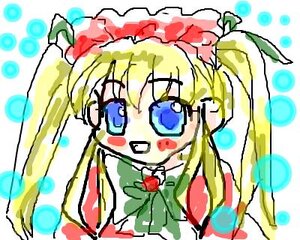 Rating: Safe Score: 0 Tags: 1girl :d blonde_hair blue_eyes blush blush_stickers chibi dress eyebrows_visible_through_hair image long_hair long_sleeves looking_at_viewer oekaki open_mouth shinku solo twintails upper_body User: admin