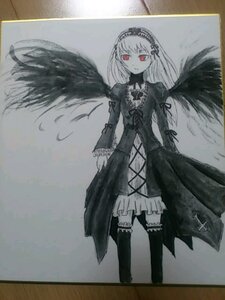 Rating: Safe Score: 0 Tags: 1girl black_wings dress feathered_wings feathers frilled_sleeves frills hairband image long_hair long_sleeves looking_at_viewer marker_(medium) monochrome photo puffy_sleeves red_eyes ribbon rose solo suigintou thighhighs traditional_media wings User: admin