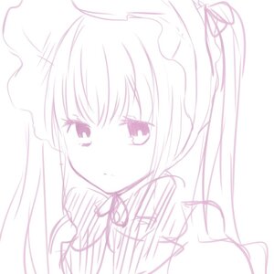 Rating: Safe Score: 0 Tags: 1girl blush closed_mouth eyebrows_visible_through_hair hat image lineart long_hair looking_at_viewer monochrome ribbon shinku simple_background sketch solo twintails white_background User: admin