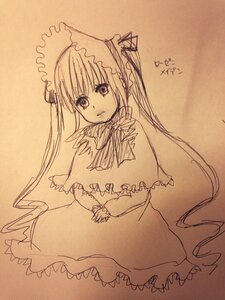 Rating: Safe Score: 0 Tags: 1girl bonnet capelet dress frills image long_hair long_sleeves looking_at_viewer monochrome shinku solo traditional_media twintails very_long_hair User: admin