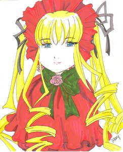 Rating: Safe Score: 0 Tags: 1girl bangs blonde_hair blue_eyes bonnet bow bowtie drill_hair flower green_bow green_neckwear image long_hair long_sleeves looking_at_viewer marker_(medium) pink_flower pink_rose red_capelet red_dress ribbon ringlets rose shinku sidelocks signature simple_background solo traditional_media twin_drills upper_body white_background yellow_background User: admin