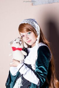 Rating: Safe Score: 0 Tags: 1girl brown_hair dress green_eyes heterochromia holding lips long_hair photo red_eyes solo stuffed_animal stuffed_bunny suiseiseki teddy_bear User: admin