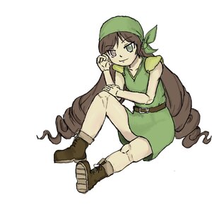 Rating: Safe Score: 0 Tags: 1girl ankle_boots belt boots brown_footwear brown_hair dress drill_hair full_body green_dress image long_hair looking_at_viewer sitting sleeveless smile solo striped suiseiseki very_long_hair User: admin