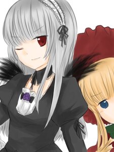 Rating: Safe Score: 0 Tags: 2girls black_wings blonde_hair dress frills hairband image long_hair long_sleeves looking_at_viewer multiple_girls one_eye_closed pair puffy_sleeves red_eyes shinku silver_hair simple_background smile suigintou white_background wings User: admin