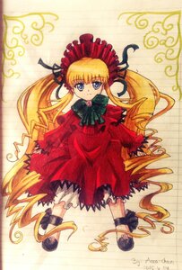 Rating: Safe Score: 0 Tags: 1girl blonde_hair blue_eyes bonnet bow bowtie dress full_body green_bow image long_hair long_sleeves looking_at_viewer red_dress shinku shoes solo standing twintails underwear very_long_hair User: admin